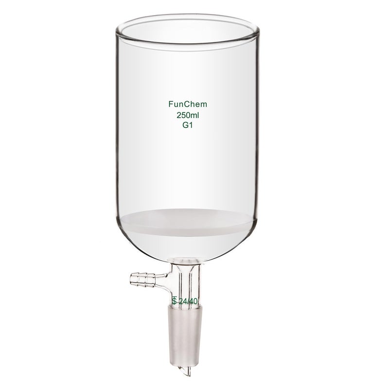 FunChem Filtering Buchner Funnel with Coarse Frit (G1), Borosilicate Glass Filtering Funnel with 24/40 Standard Taper Inner Joint and Vacuum Serrated Tubulation, 250 mL - Image 1